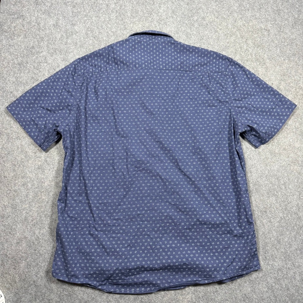 Faherty Mens XL Navy Blue Geometric Diamond Print Short Sleeve Button Shirt - Picture 2 of 5